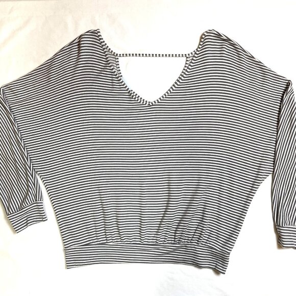 Eberjey French Terry Top Size Large Striped White Gray Dolman Long Sleeves - Picture 6 of 11